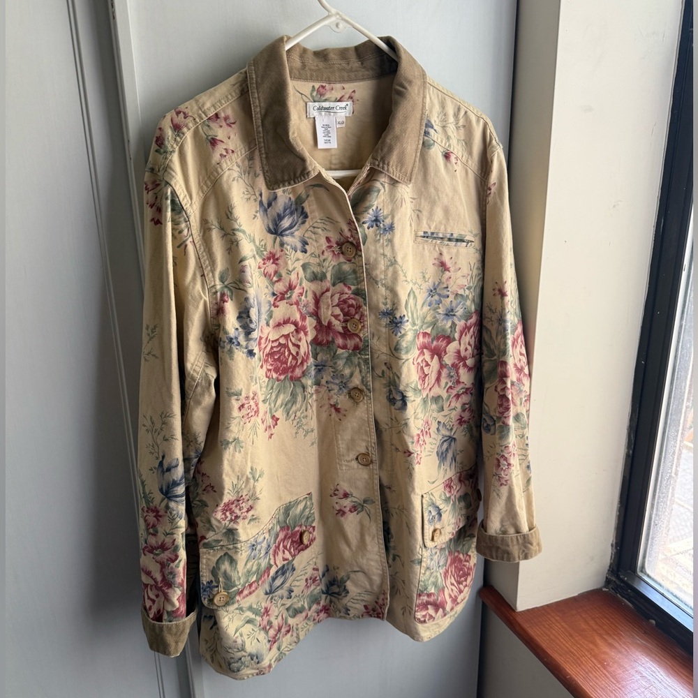 Coldwater Creek Floral Utility Barn Chore Jacket - Beige and Multicolor X-Large
